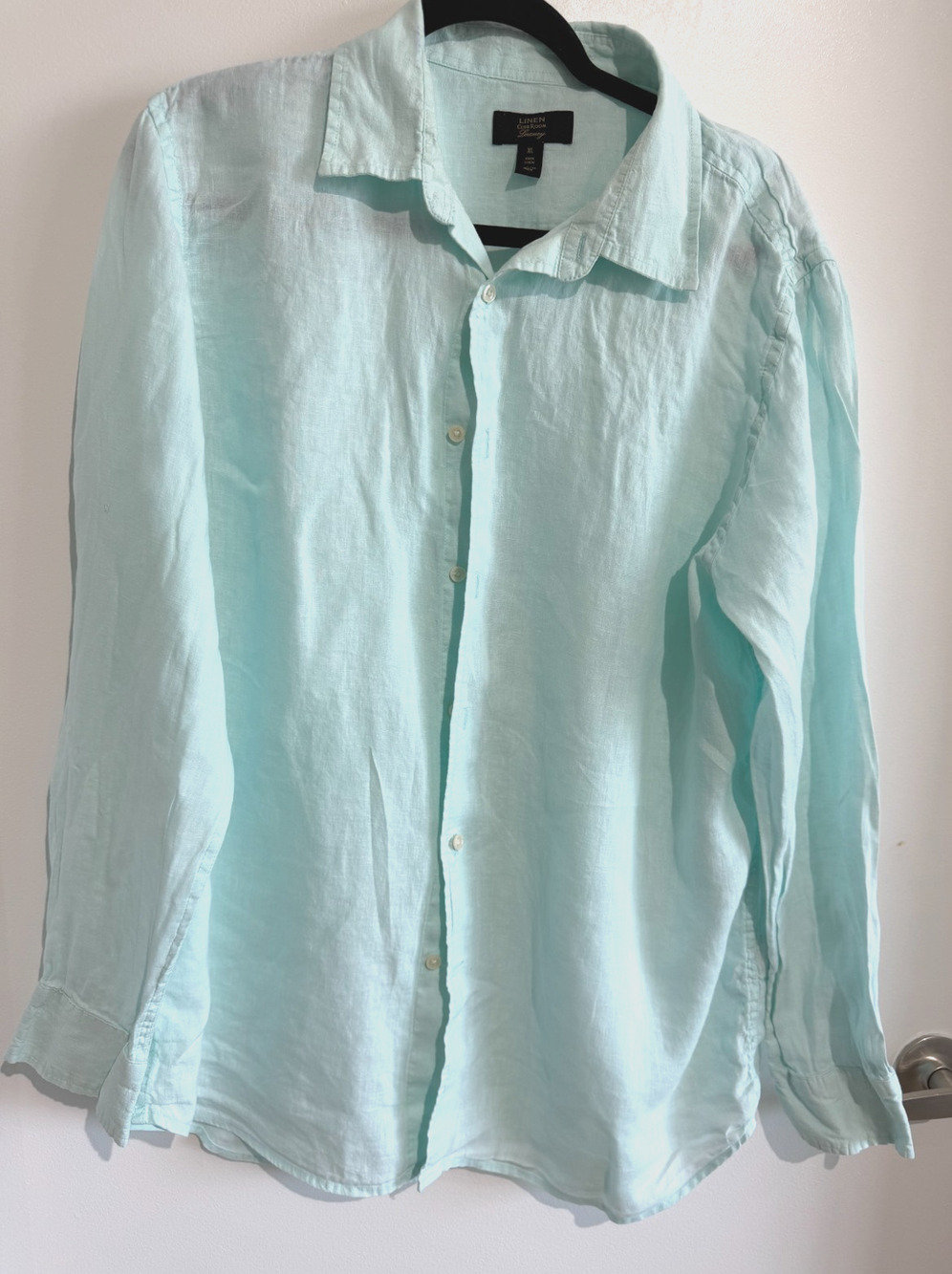 Charter Club Linen Shirt Mens XL light mint Long Sleeve Button Front Casual aqua